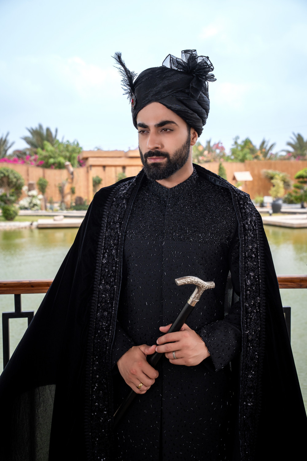 ARRIJAAL-BLACK EMBROIDED SHERWANI