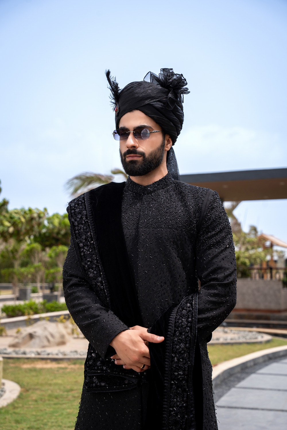 ARRIJAAL-BLACK EMBROIDED SHERWANI