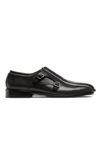 Midnight Black Leather Double Monk Strap Formal
