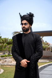 ARRIJAAL-BLACK EMBROIDED SHERWANI