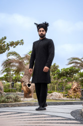 ARRIJAAL-BLACK EMBROIDED SHERWANI